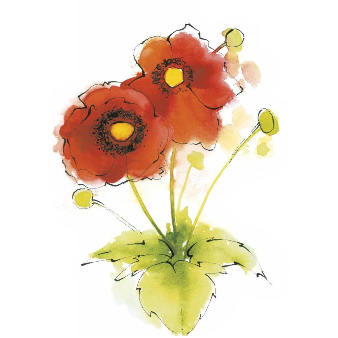 Flores Rojas Green Leaves I -Paper Art-24&quotx30"