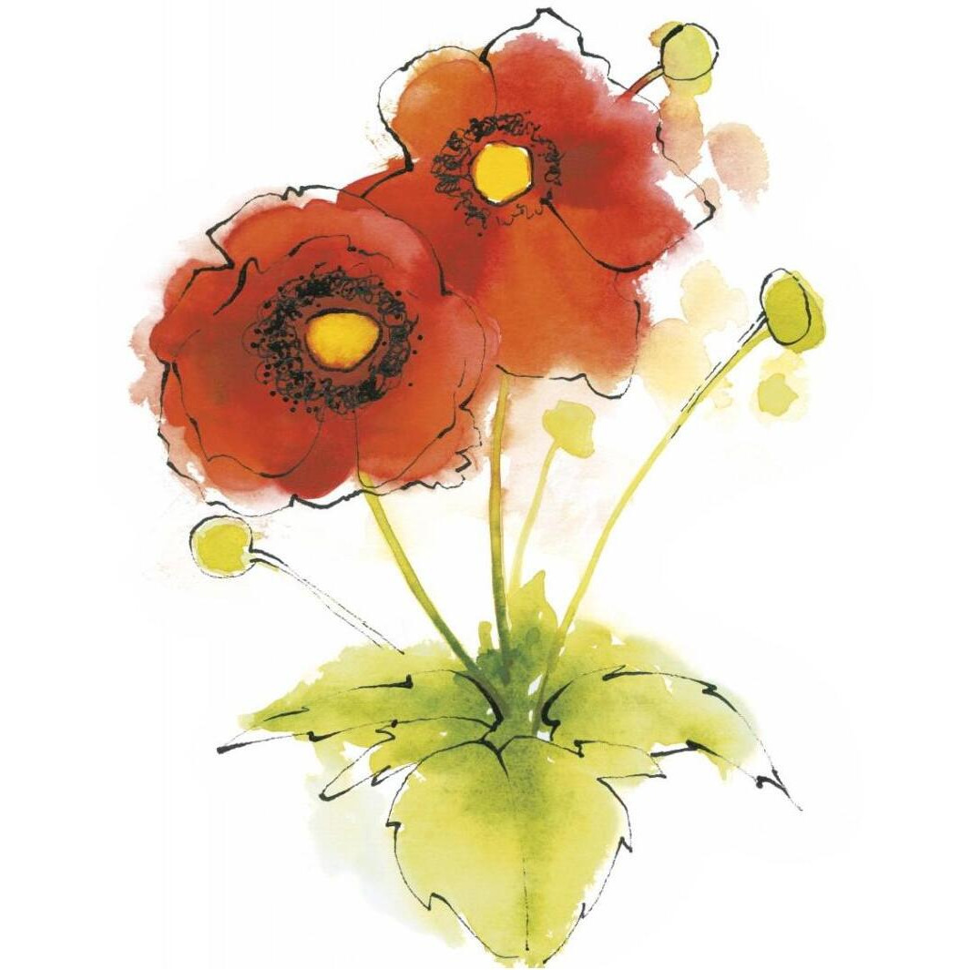 Flores Rojas Green Leaves I -Paper Art-30&quotx37"