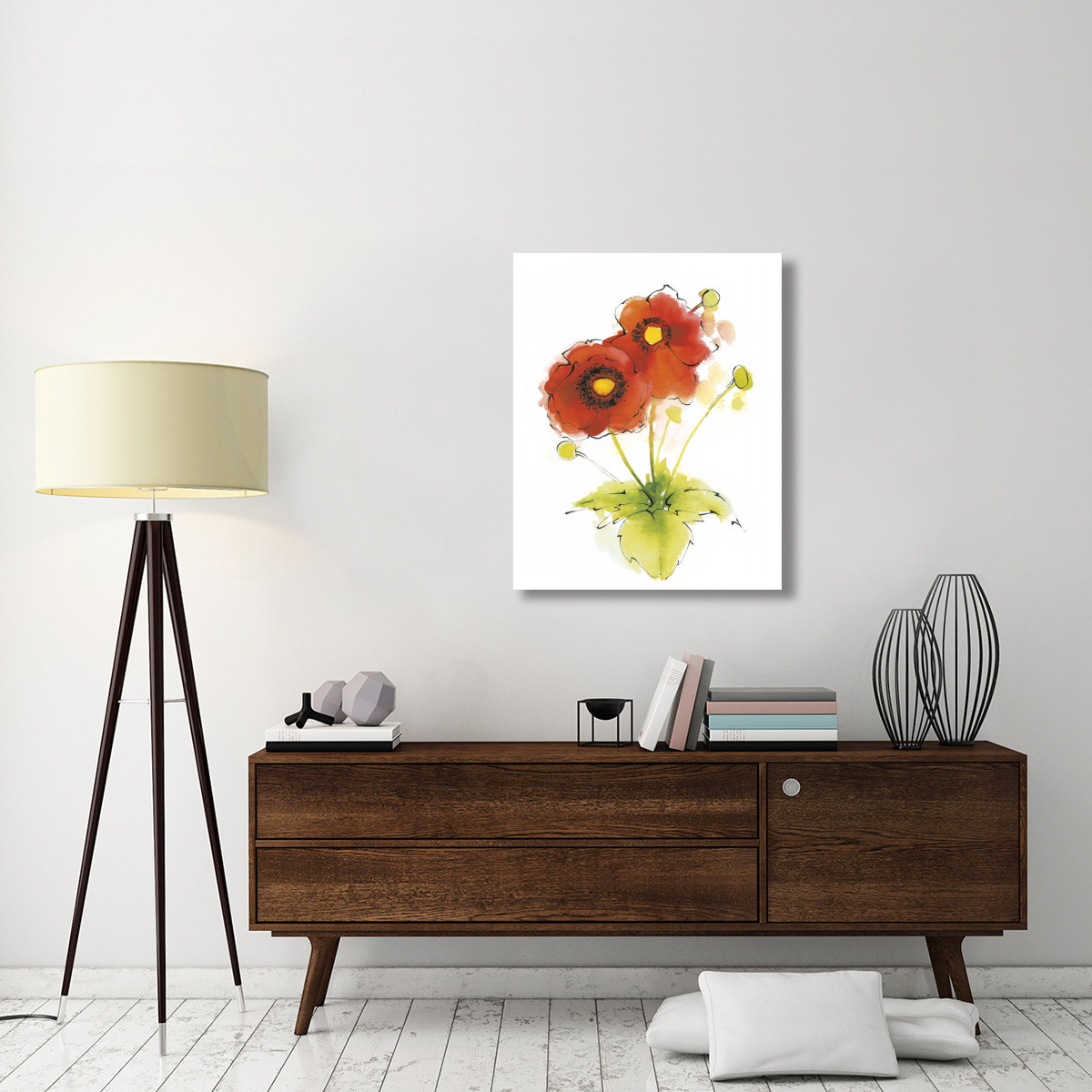 Flores Rojas Green Leaves I -Paper Art-30&quotx37"
