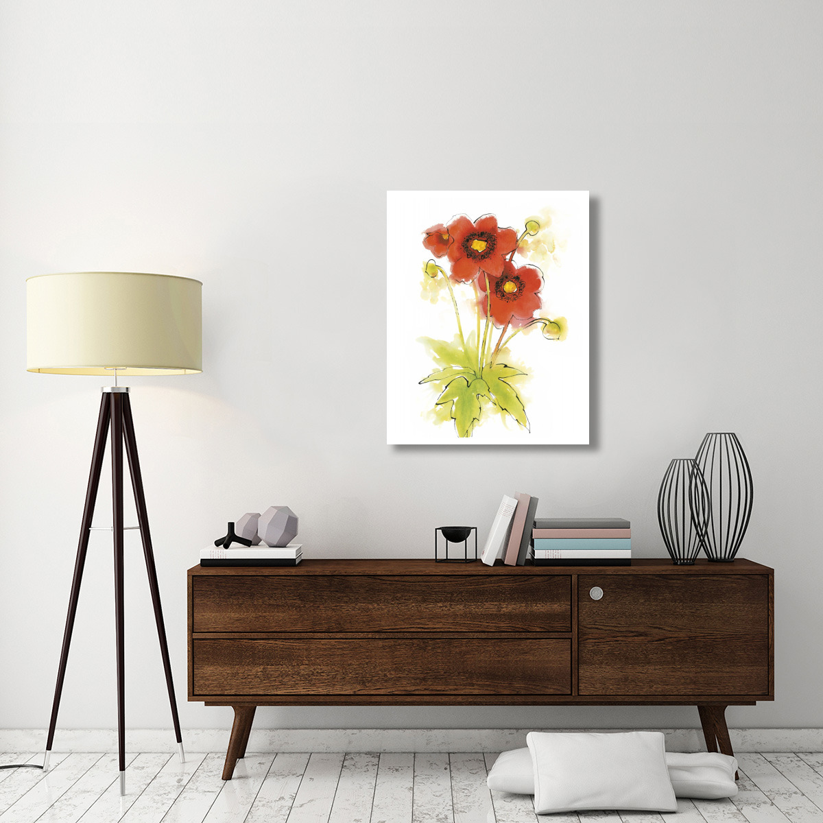 Flores Rojas Green Leaves II -Paper Art-30&quotx37"
