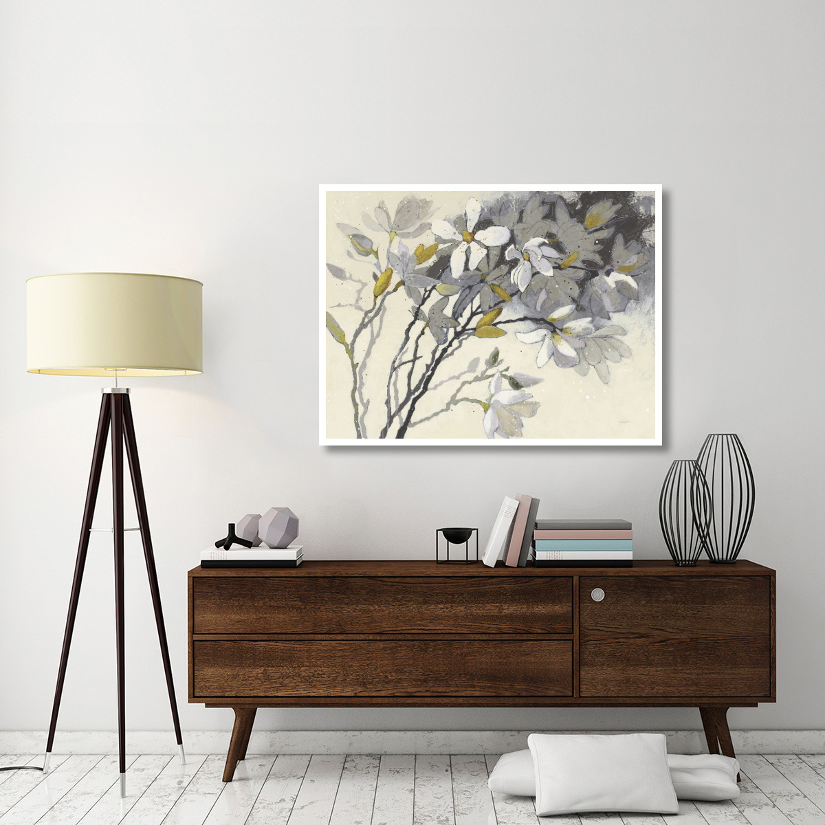 Magnolias Yellow Gray -Paper Art-50&quotx38"
