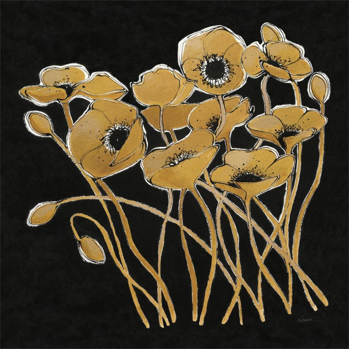 Gold Black Line Poppies I v2 -Paper Art-38&quotx38"