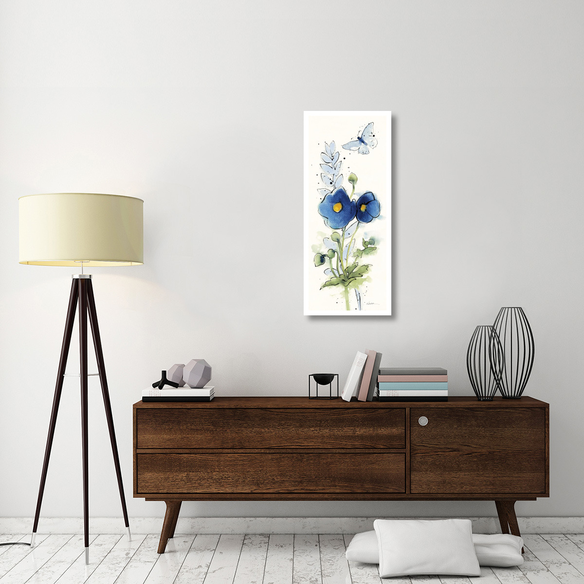 Independent Blooms Blue VI -Paper Art-18&quotx42"
