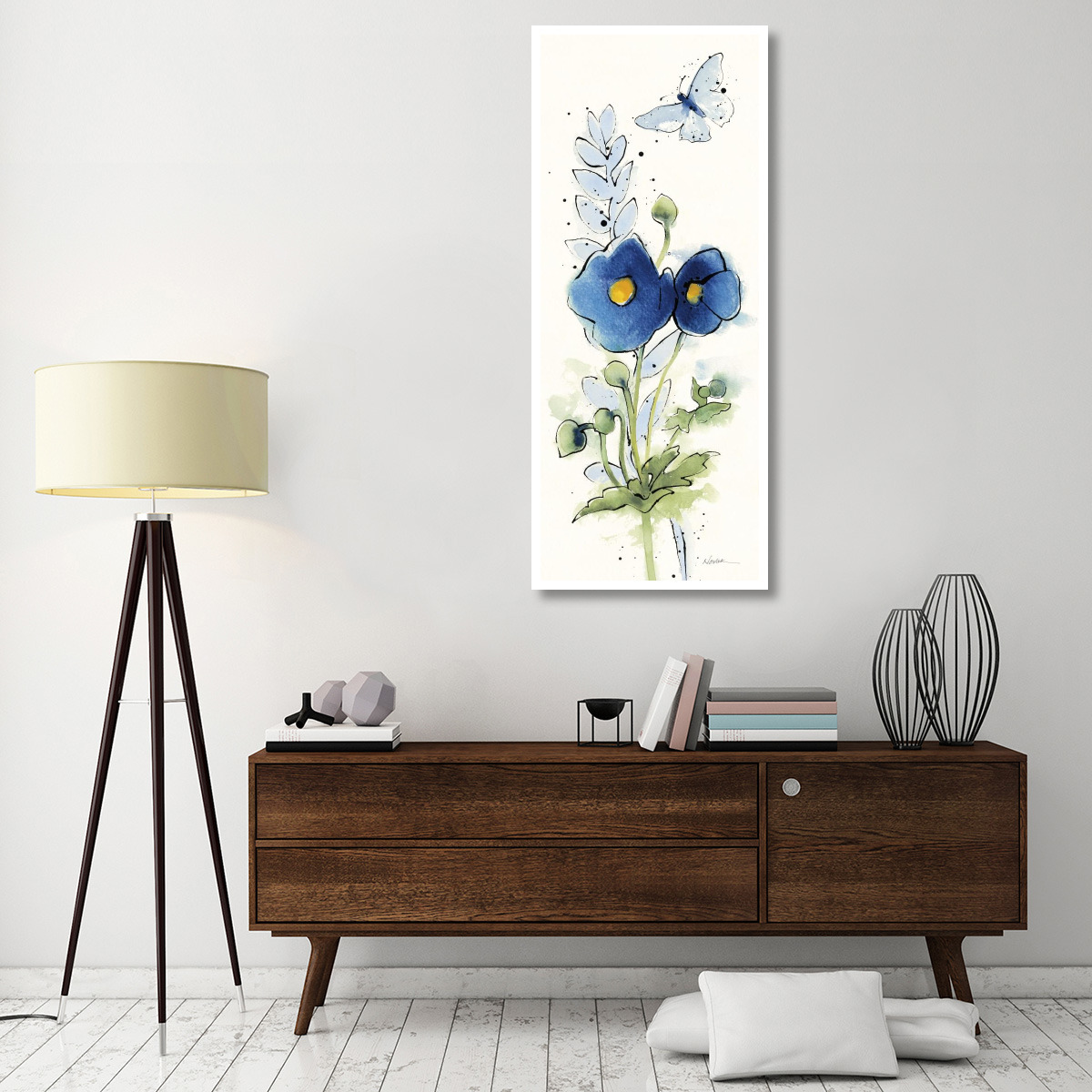 Independent Blooms Blue VI -Paper Art-26&quotx62"