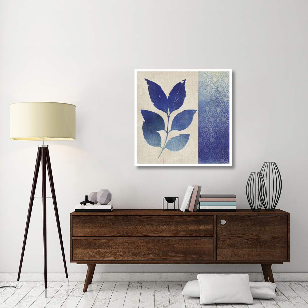Indigo Leaves I -Paper Art-38&quotx38"
