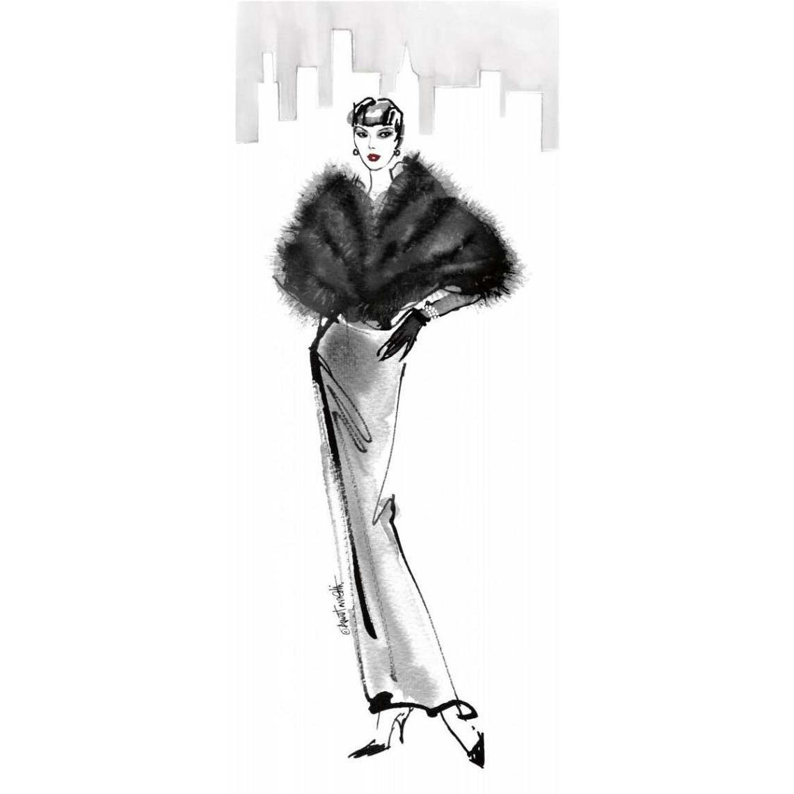 Fifties Fashion I with Red -Paper Art-18&quotx42"