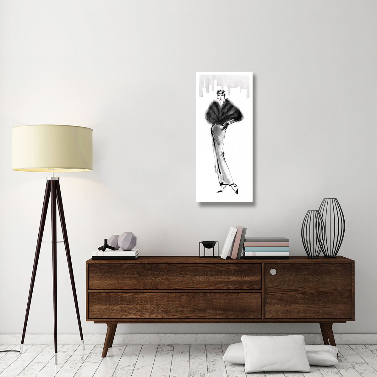 Fifties Fashion I with Red -Paper Art-18&quotx42"