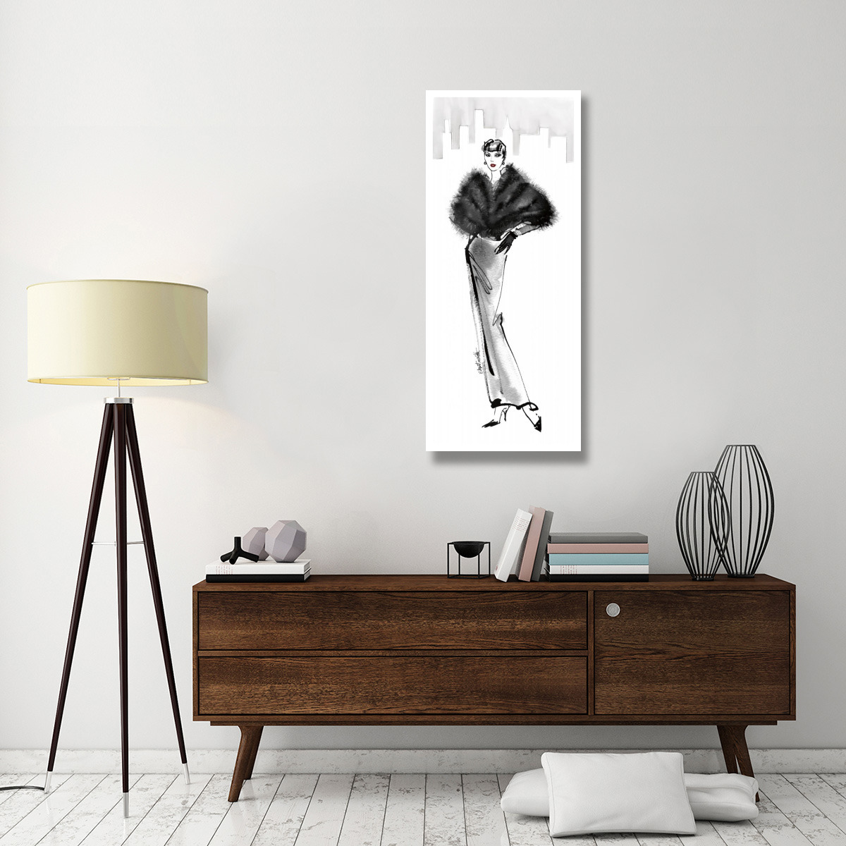 Fifties Fashion I with Red -Paper Art-22&quotx52"
