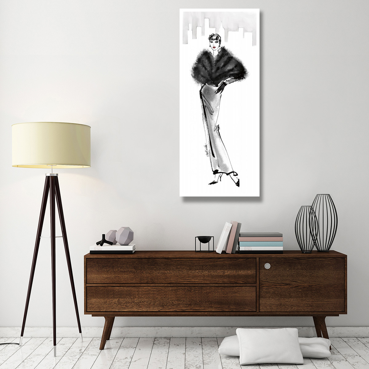 Fifties Fashion I with Red -Paper Art-26&quotx62"