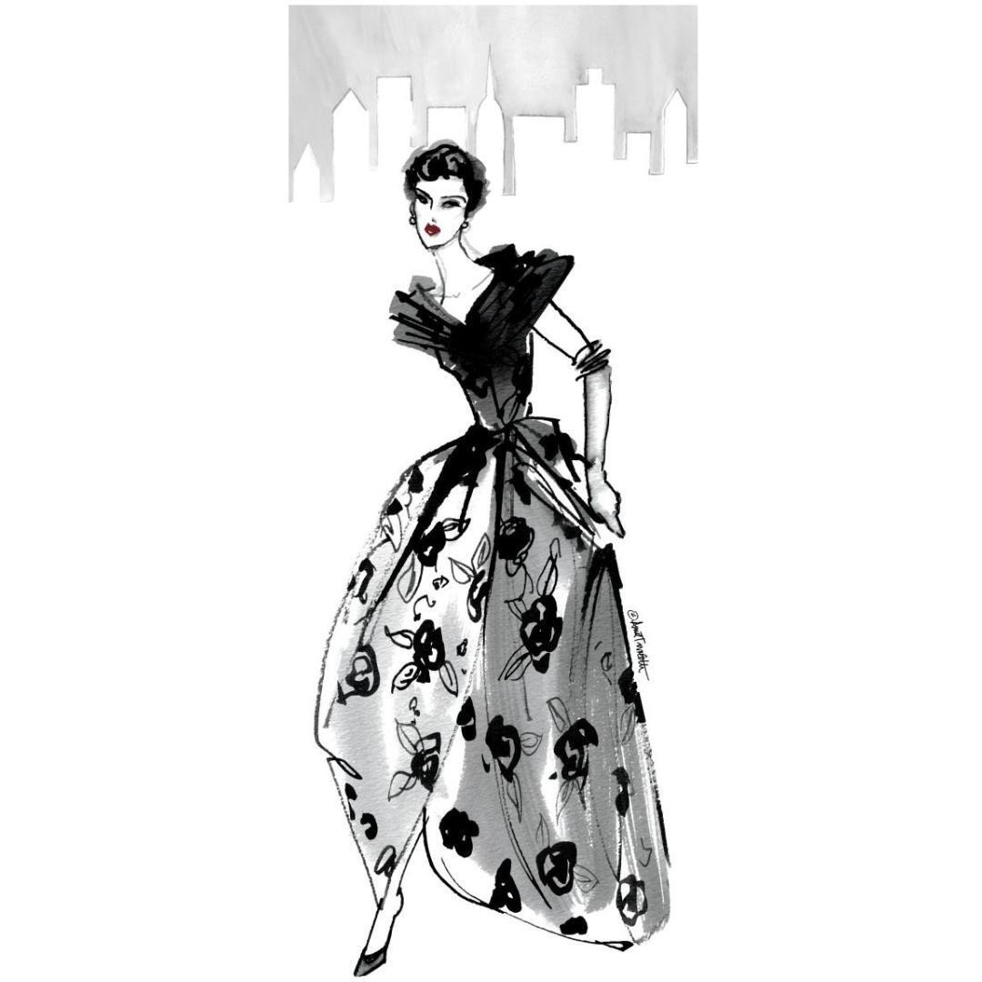 Fifties Fashion II with Red -Paper Art-14&quotx32"