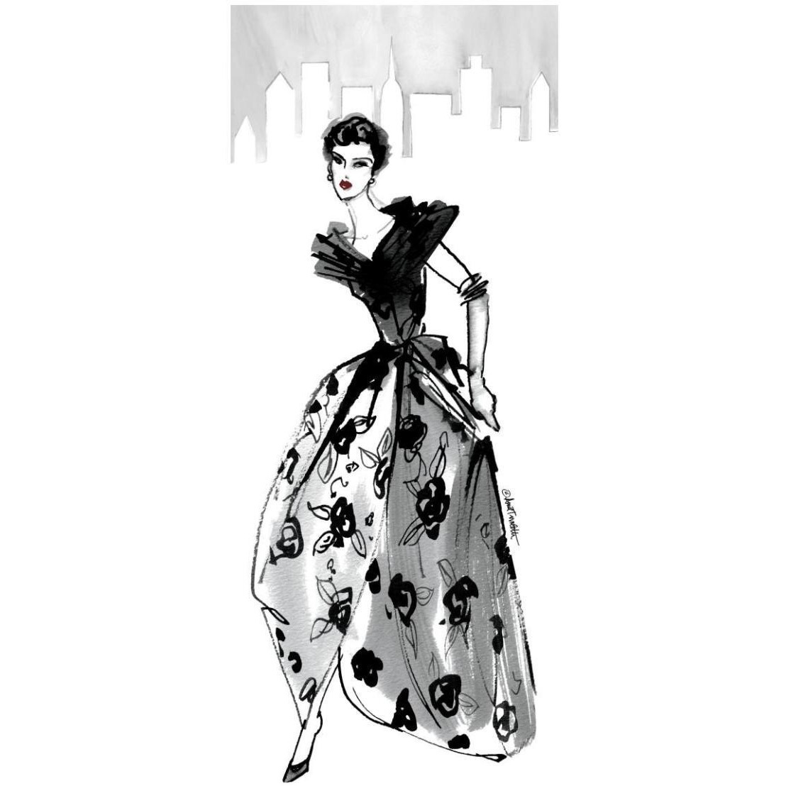 Fifties Fashion II with Red -Paper Art-22&quotx52"