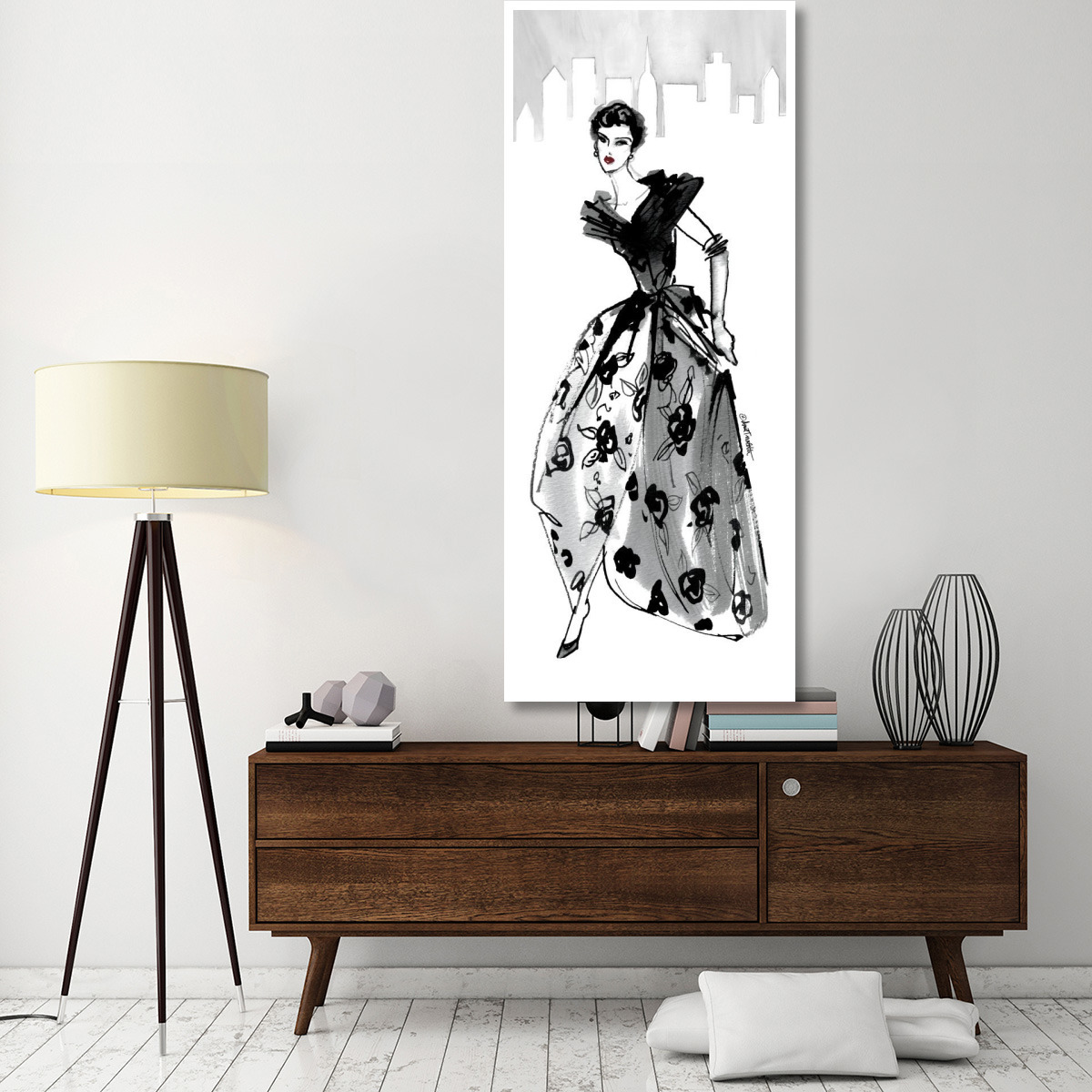Fifties Fashion II with Red -Paper Art-32&quotx77"