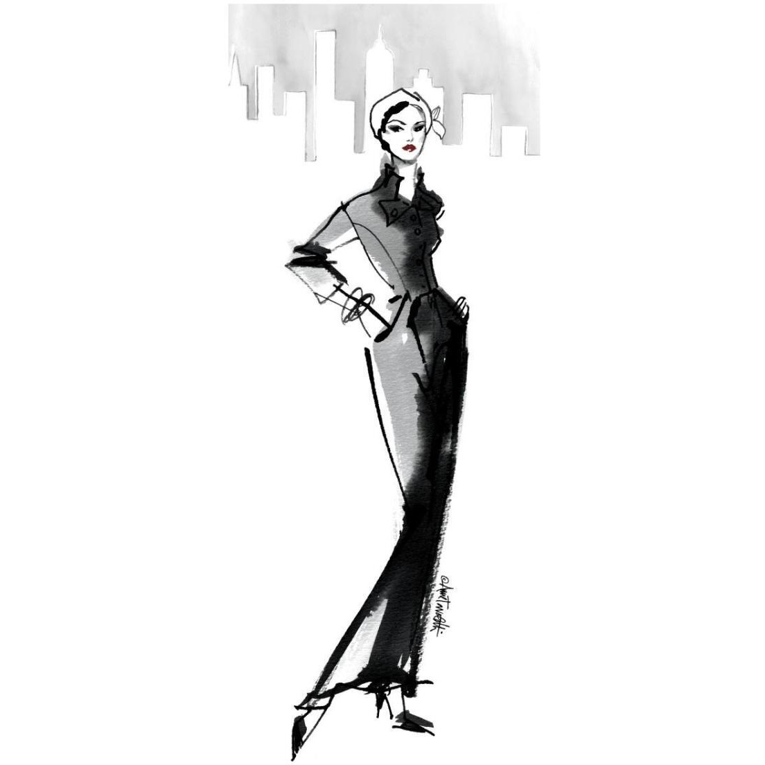 Fifties Fashion III with Red -Paper Art-14&quotx32"