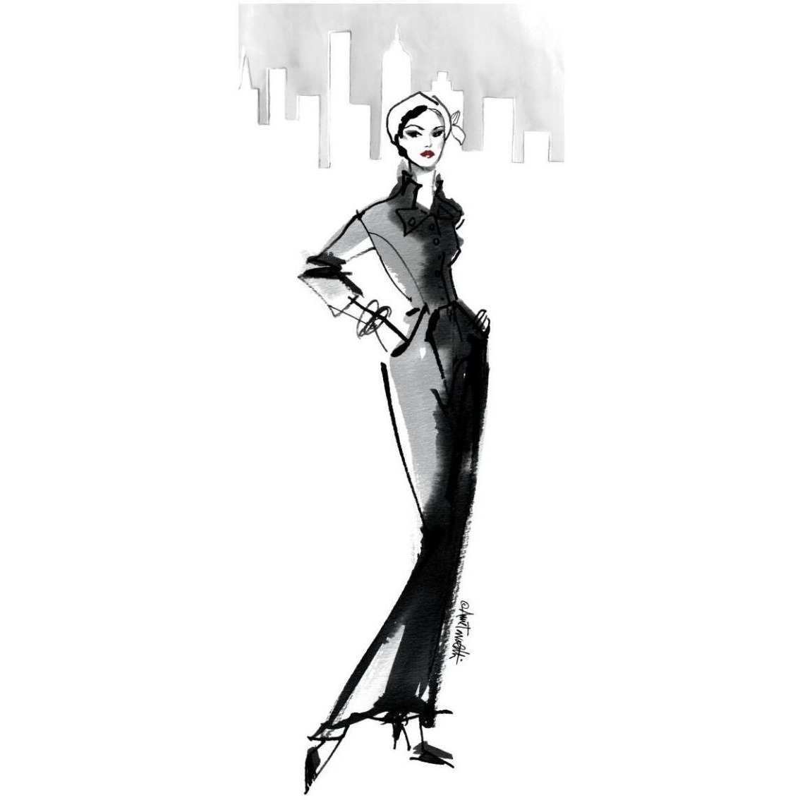 Fifties Fashion III with Red -Paper Art-22&quotx52"