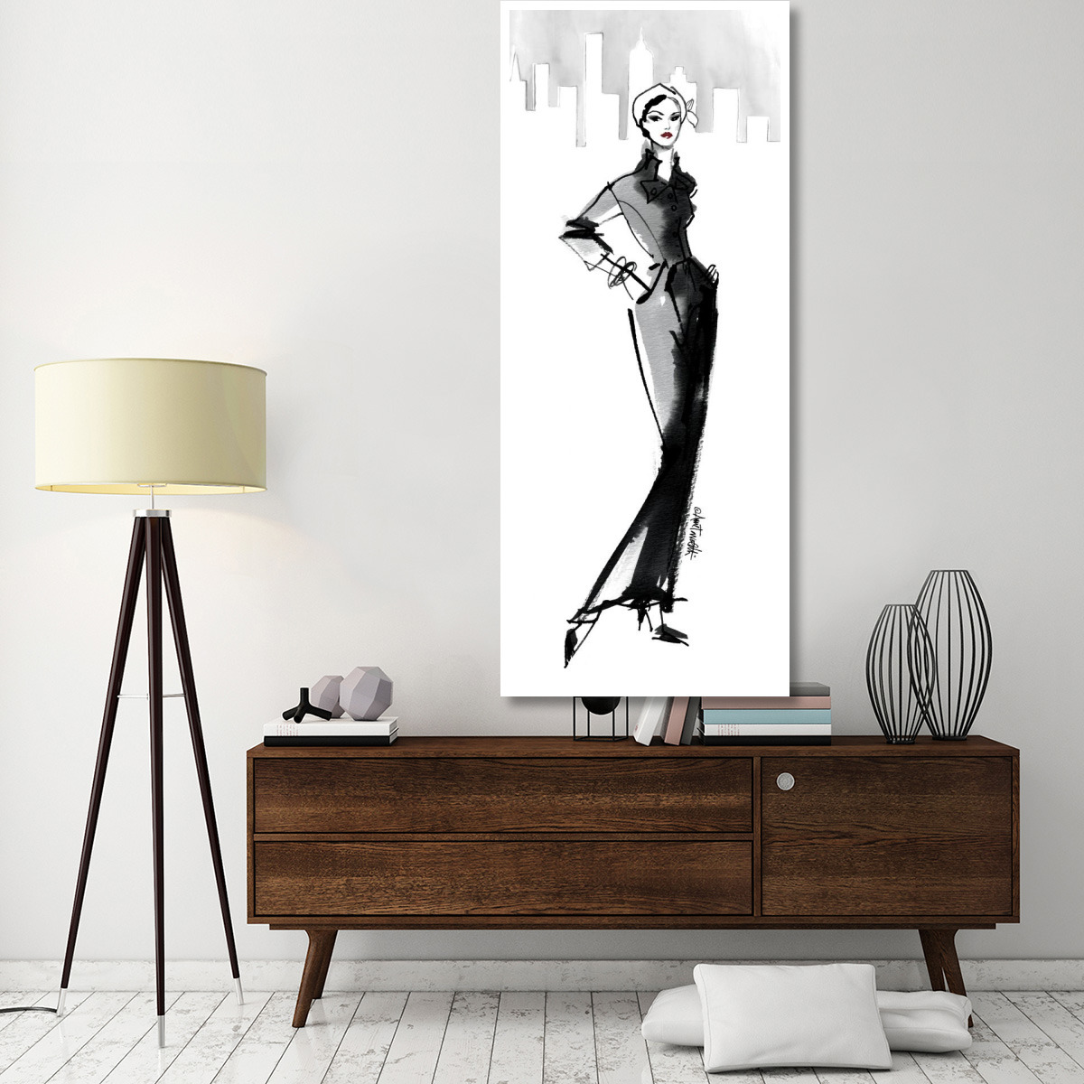 Fifties Fashion III with Red -Paper Art-32&quotx77"