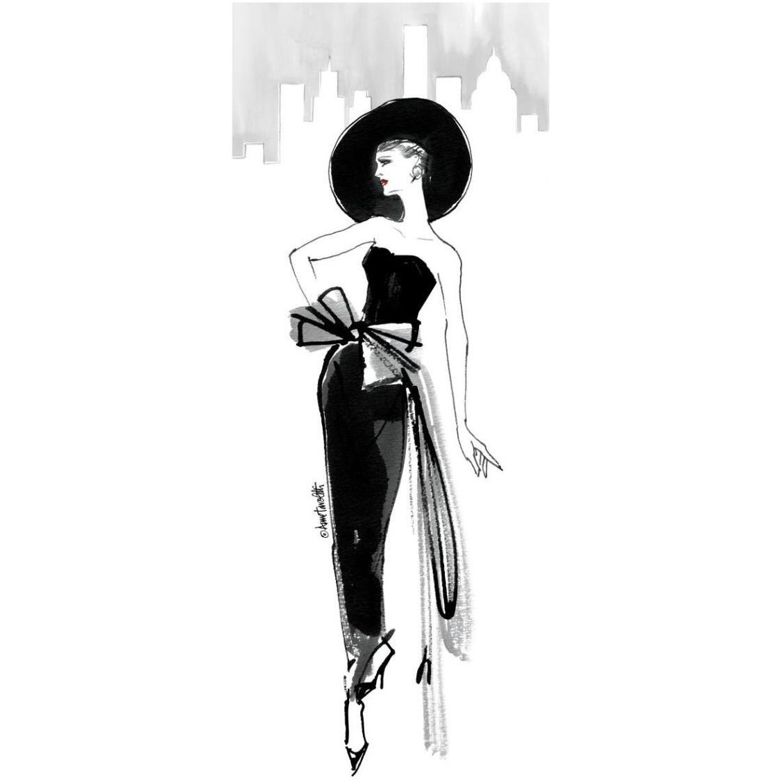 Fifties Fashion IV with Red -Paper Art-18&quotx42"