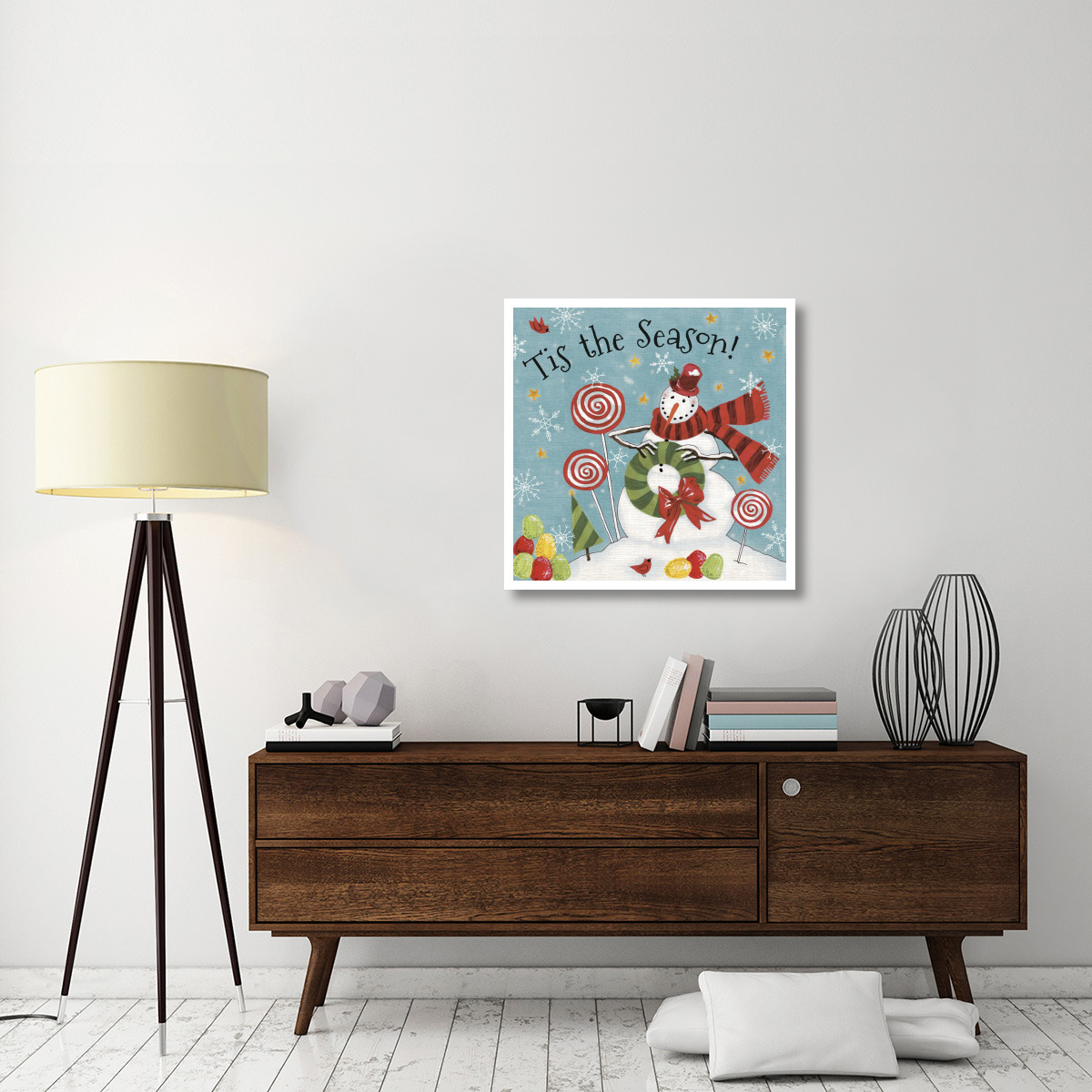 Sweet Snowmen III Blue -Paper Art-32&quotx32"