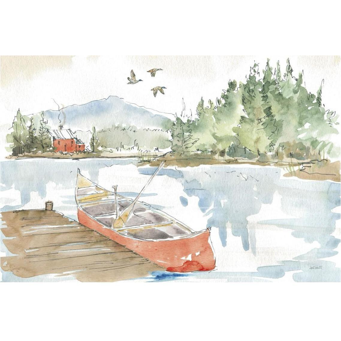Lakehouse I Red -Paper Art-38&quotx26"
