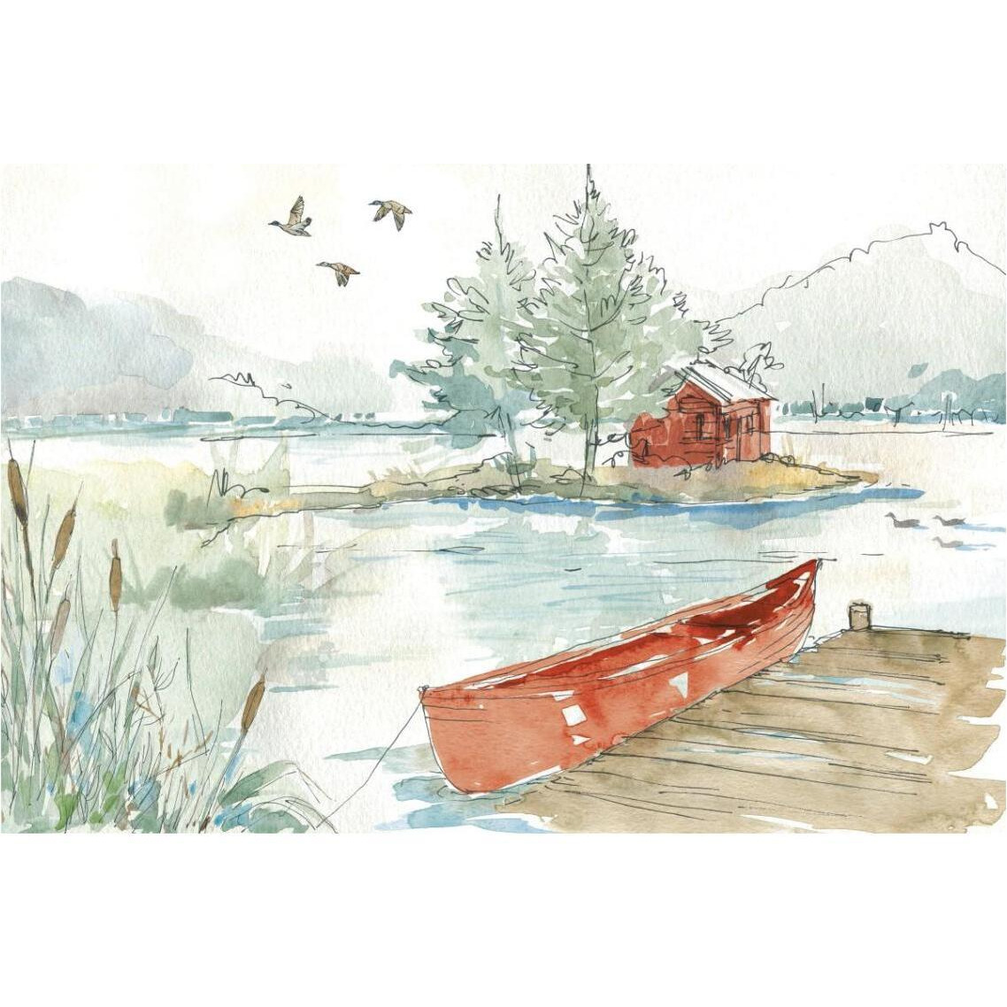 Lakehouse II Red -Paper Art-38&quotx26"