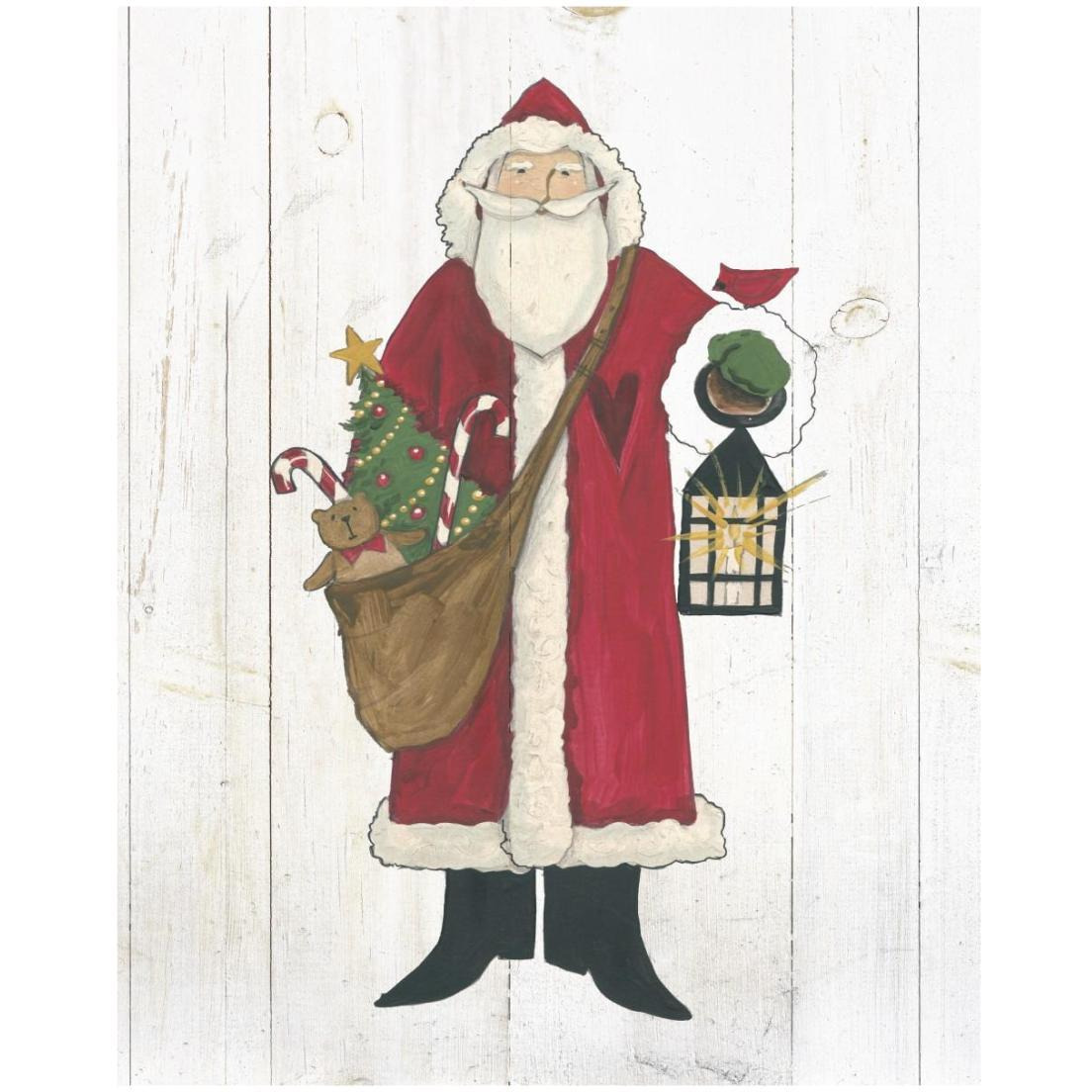 Vintage St Nick I no Words on White Wood -Paper Art-18&quotx22"