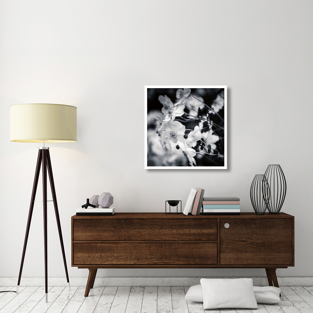 Black and White Anemones -Paper Art-32&quotx32"