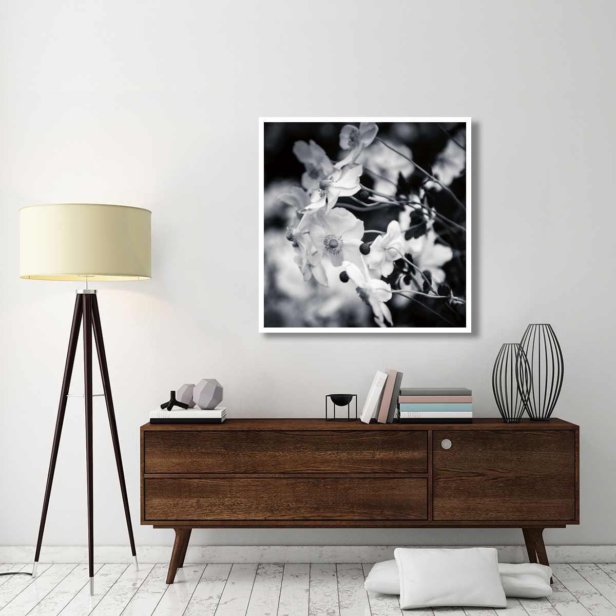 Black and White Anemones -Paper Art-42&quotx42"