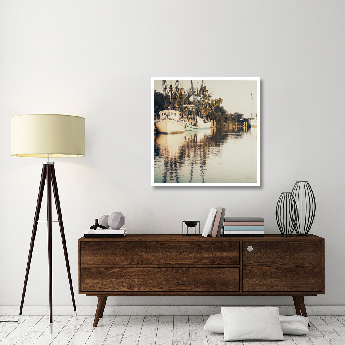 Sepia Shimp Boat -Paper Art-38&quotx38"