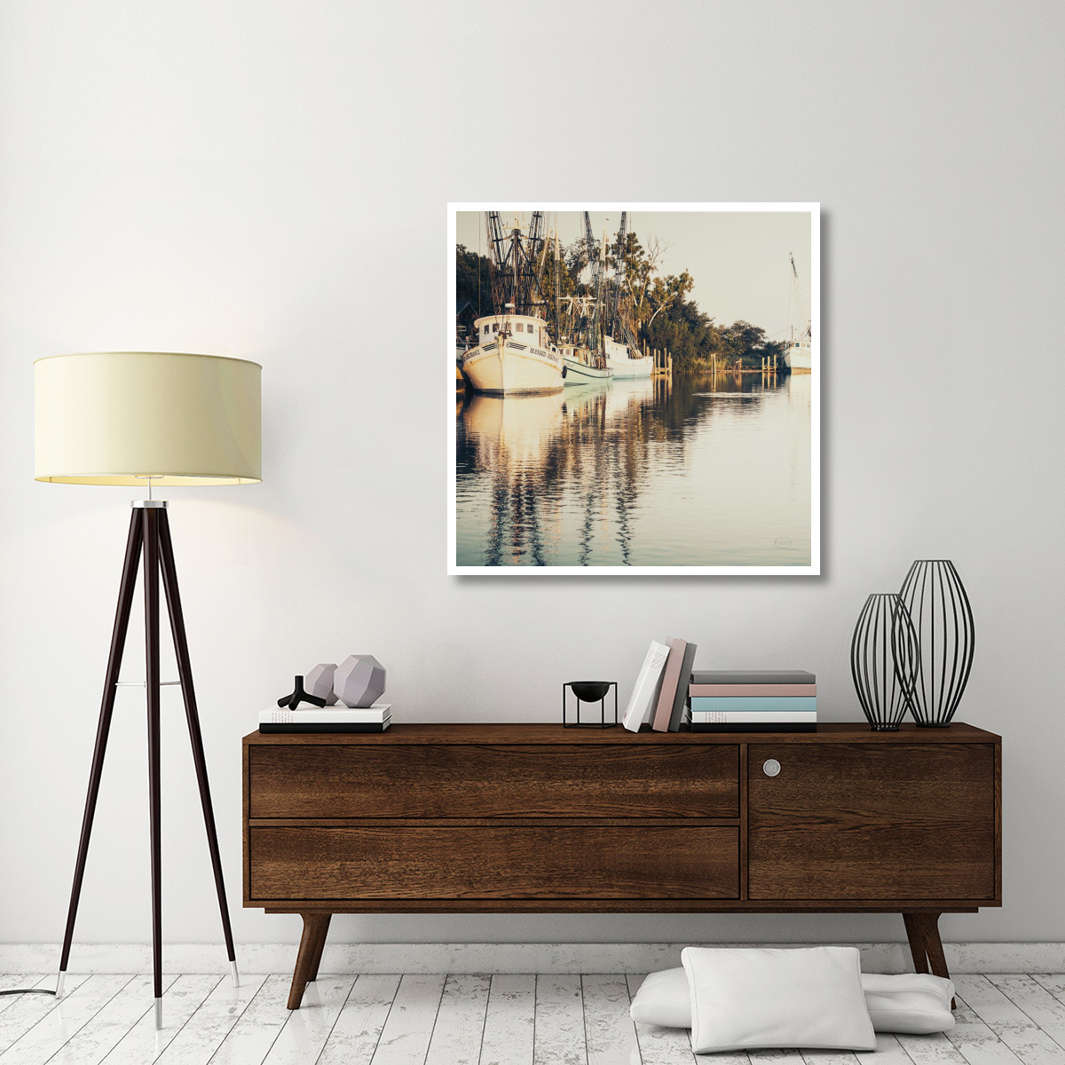 Sepia Shimp Boat -Paper Art-42&quotx42"