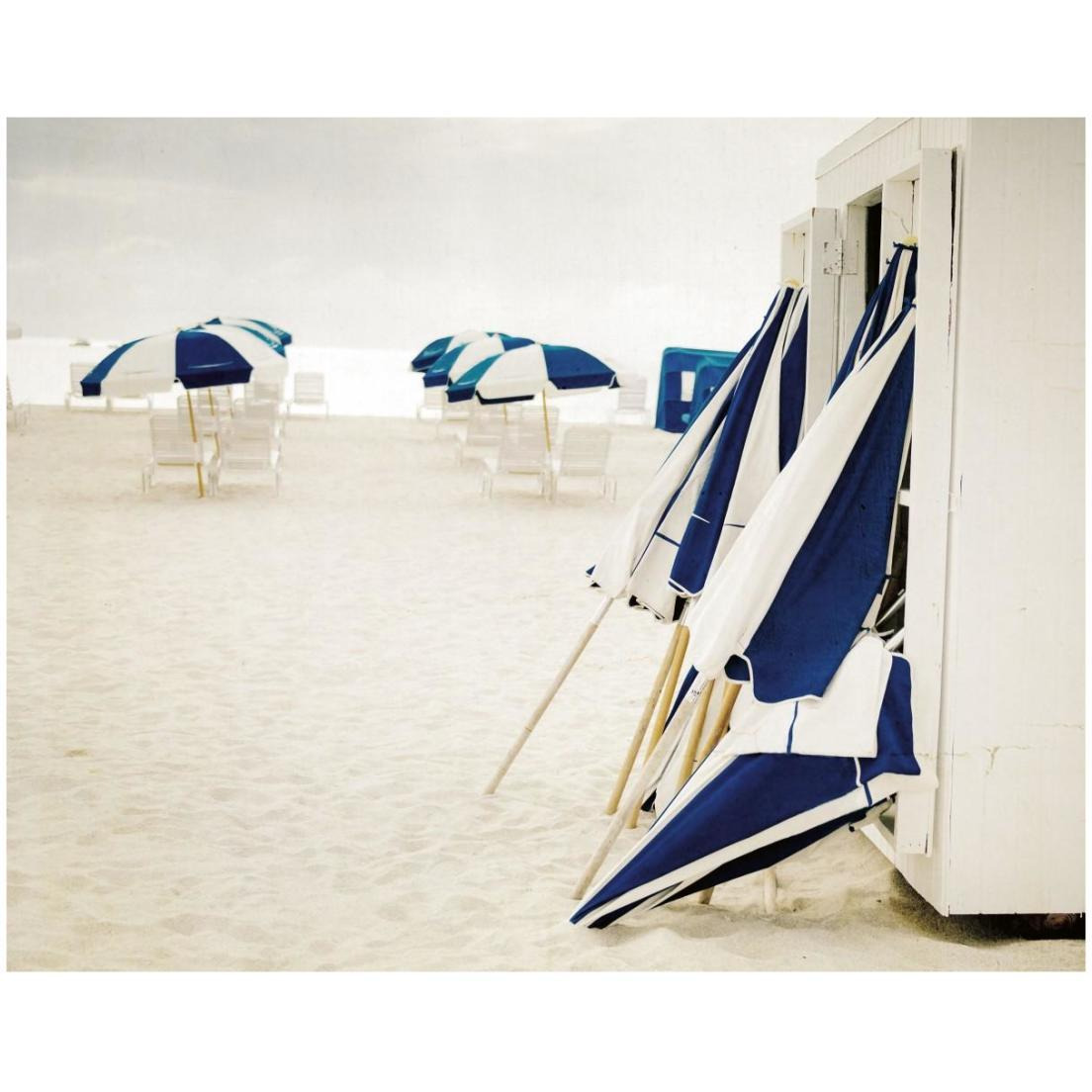 Blue and White Beach Umbrellas -Paper Art-22&quotx18"
