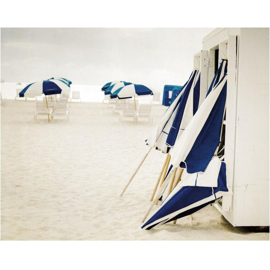 Blue and White Beach Umbrellas -Paper Art-37&quotx30"