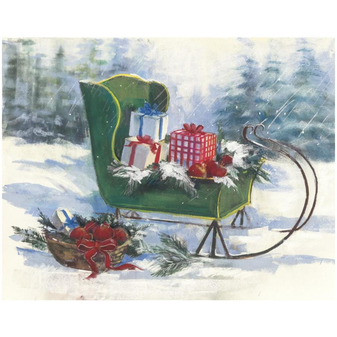 Green Sleigh -Paper Art-22&quotx18"