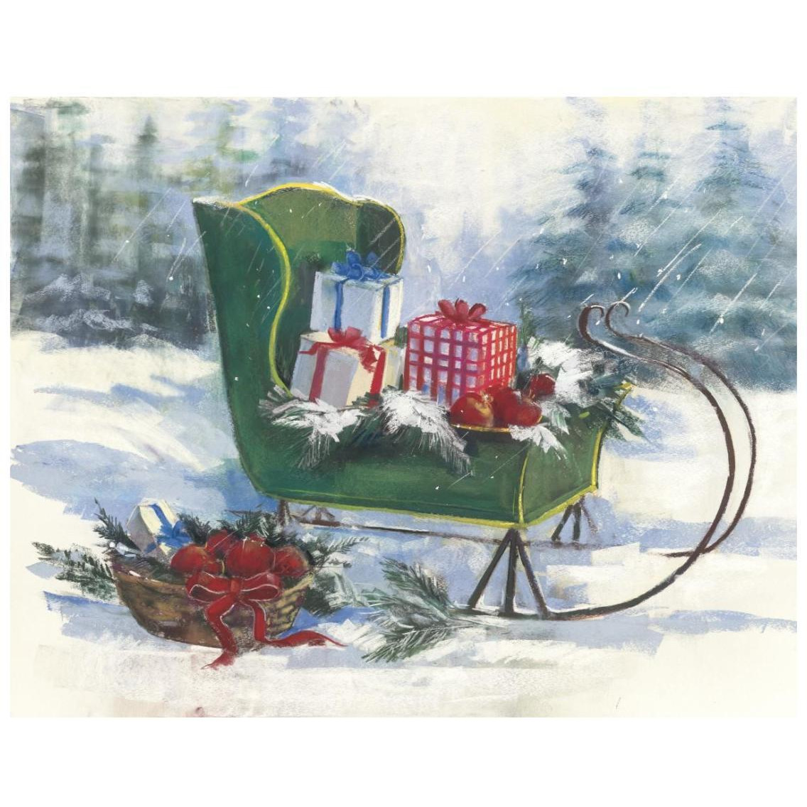 Green Sleigh -Paper Art-26&quotx22"