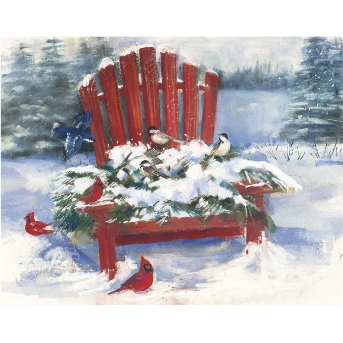 Red Chair in Winter -Paper Art-37&quotx30"