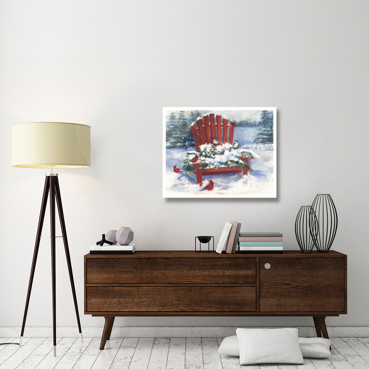 Red Chair in Winter -Paper Art-37&quotx30"