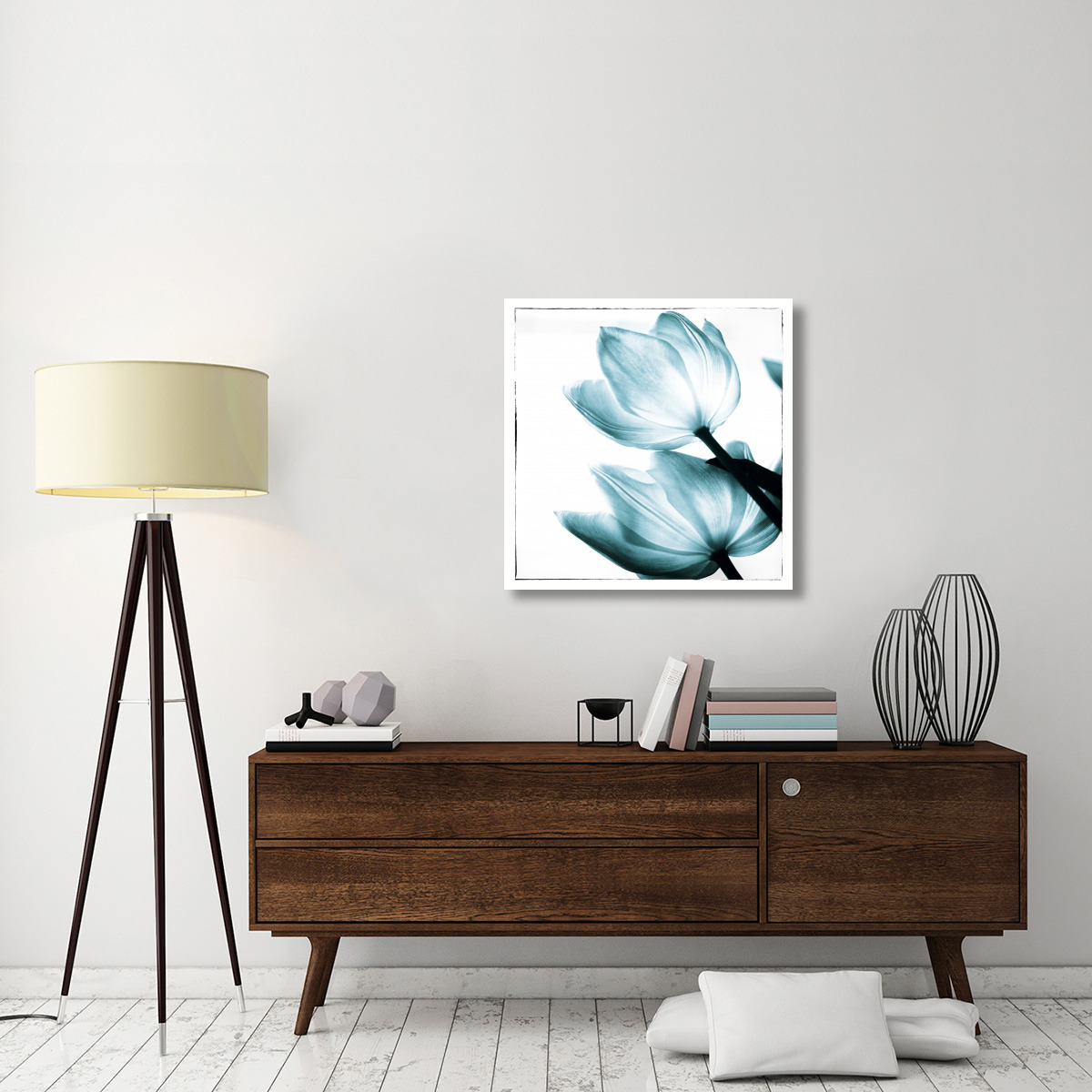 Translucent Tulips II Sq Teal -Paper Art-32&quotx32"