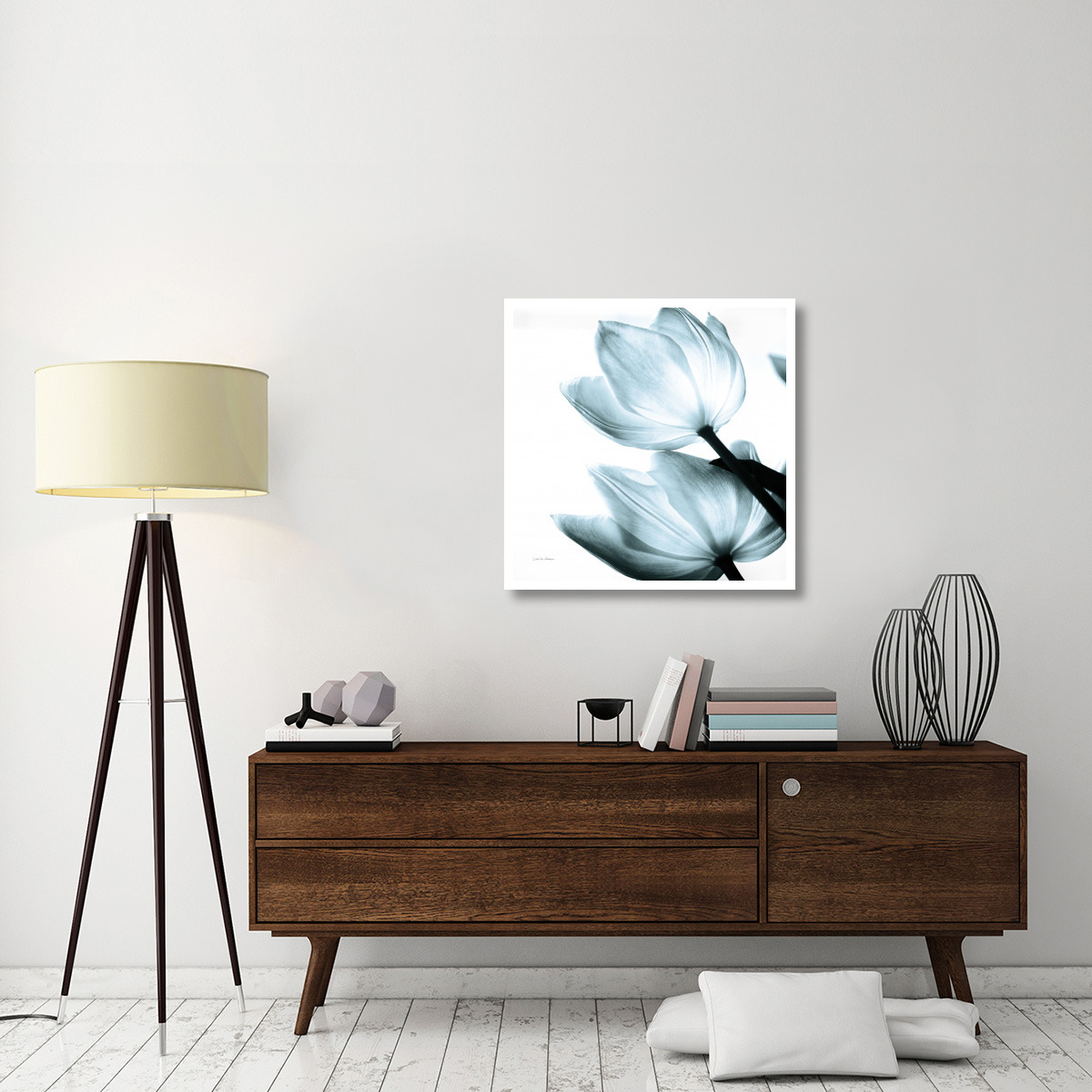 Translucent Tulips II Sq Aqua -Paper Art-32&quotx32"