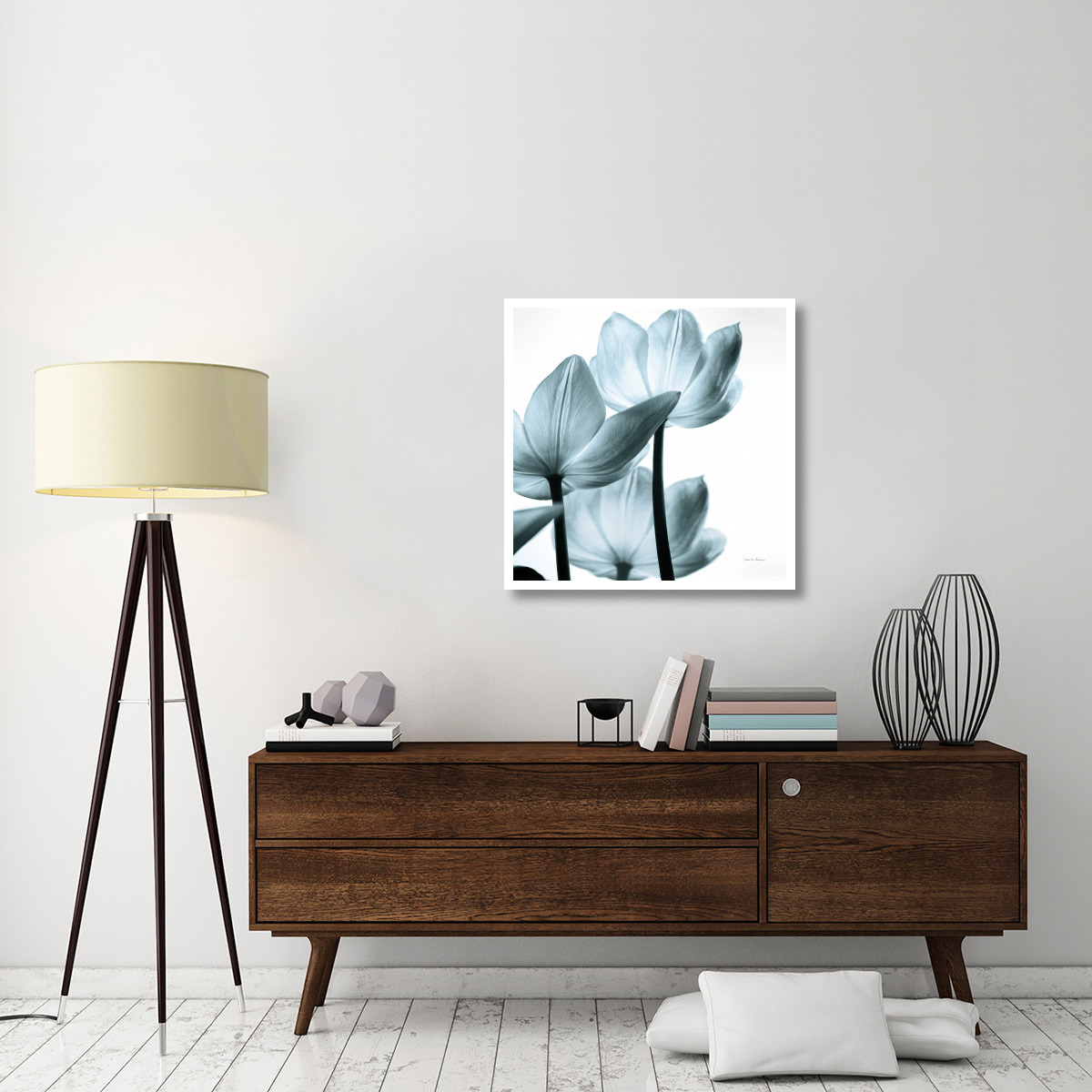 Translucent Tulips III Sq Aqua -Paper Art-32&quotx32"