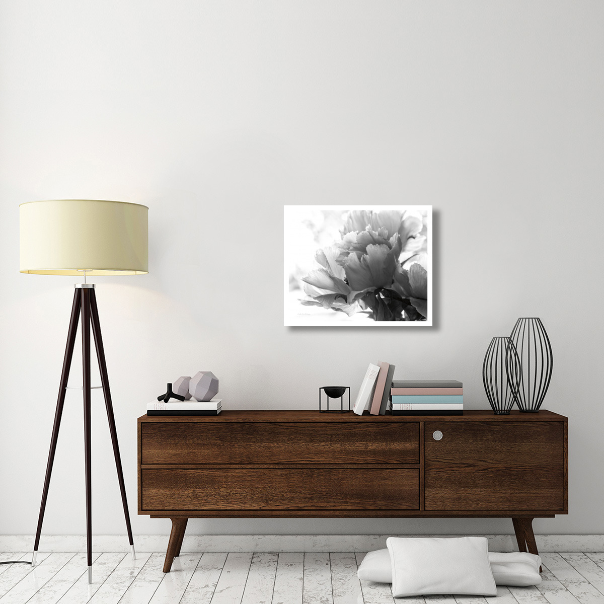Translucent Peony I - BW -Paper Art-30&quotx24"
