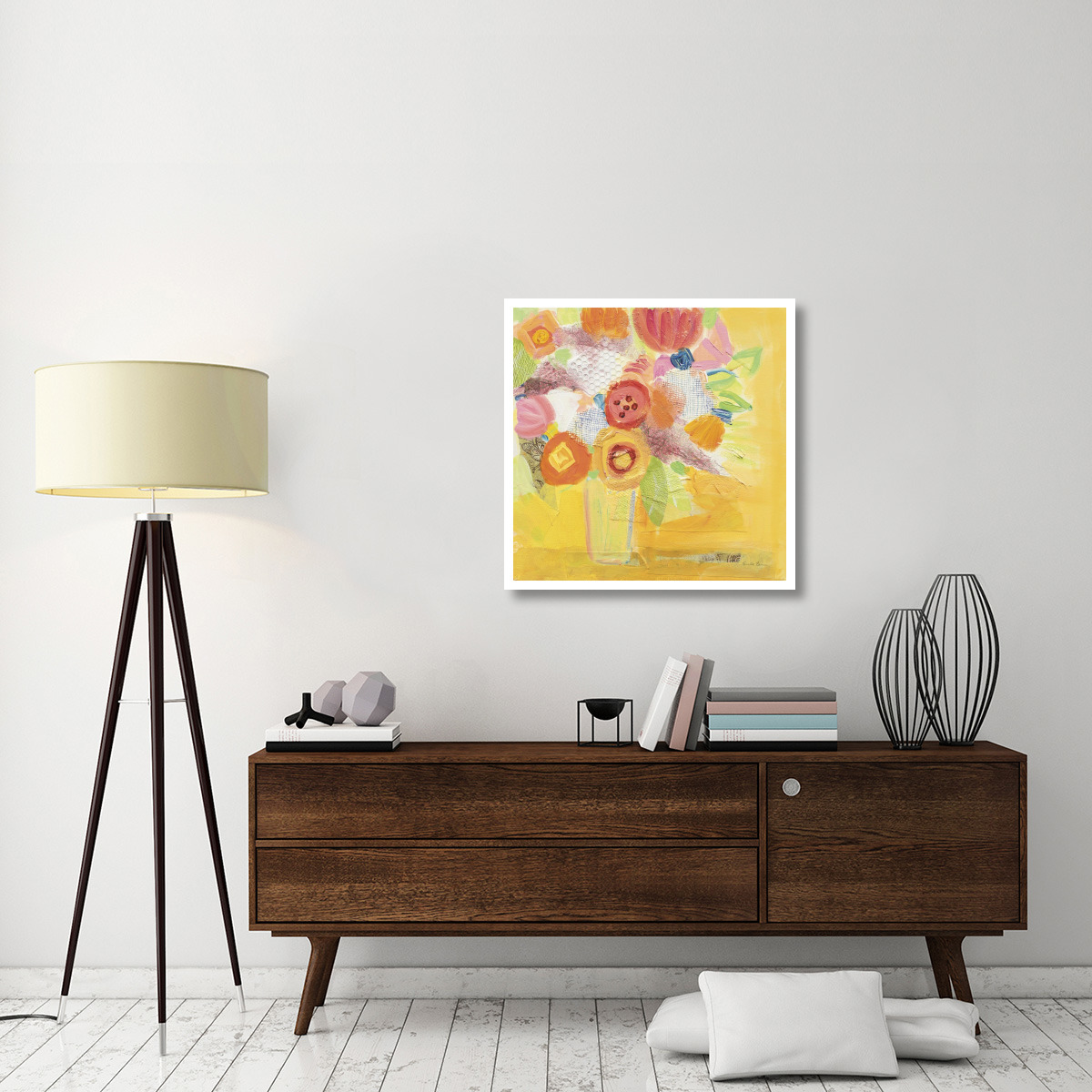 Misty Yellow Floral -Paper Art-32&quotx32"