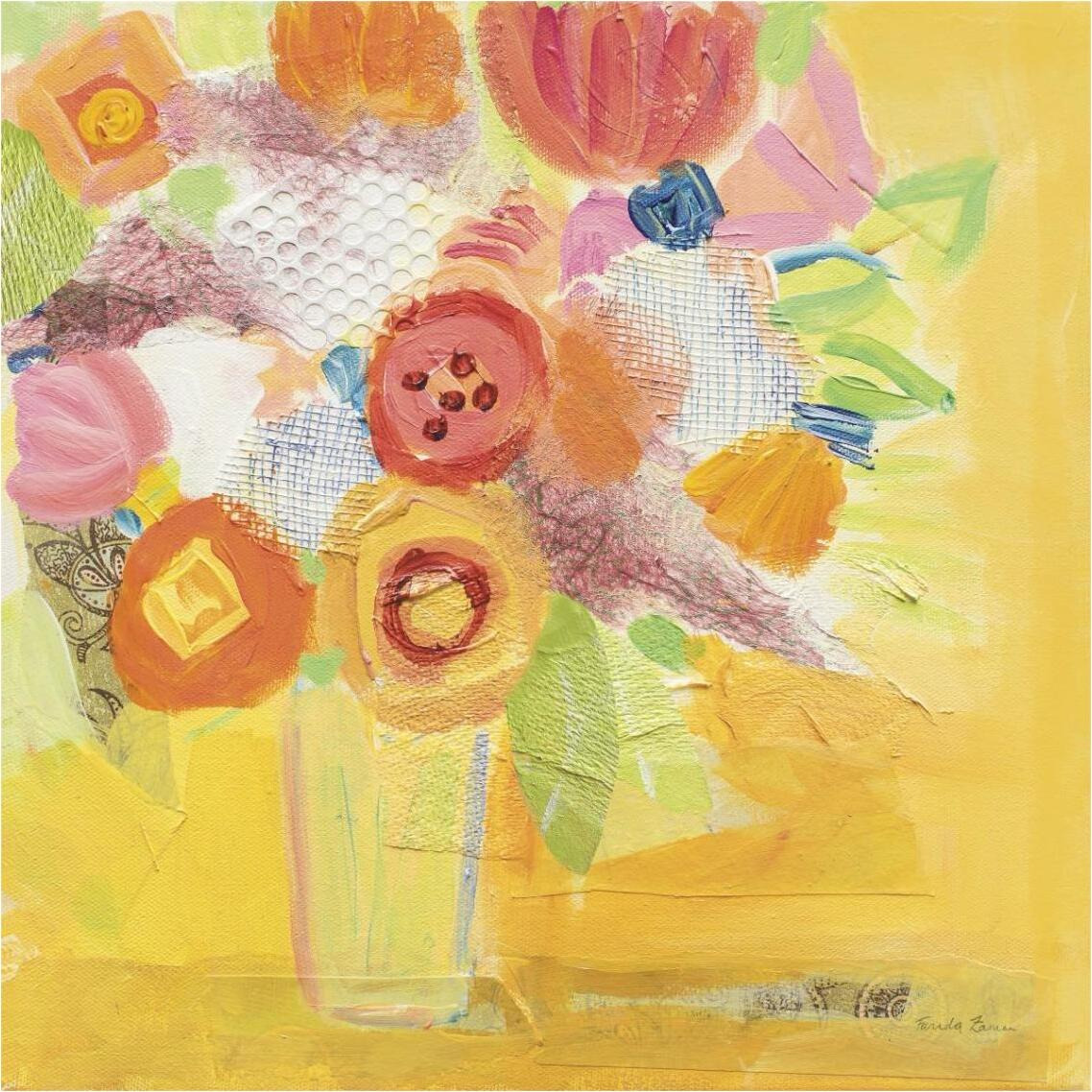 Misty Yellow Floral -Paper Art-38&quotx38"