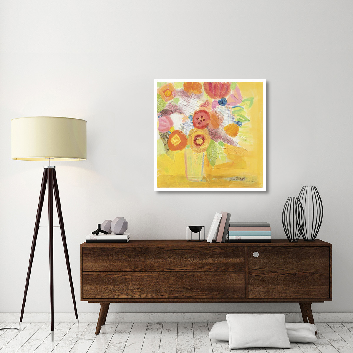 Misty Yellow Floral -Paper Art-38&quotx38"