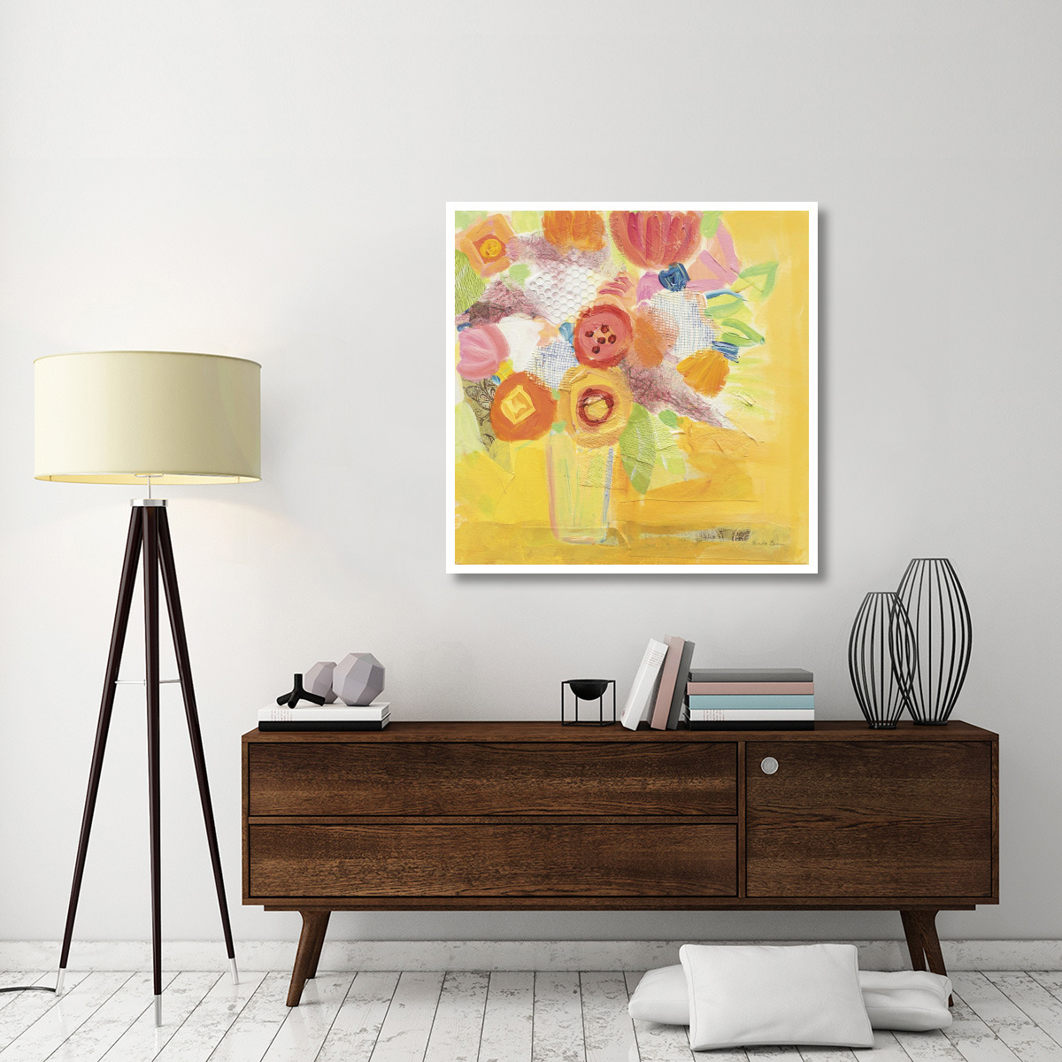 Misty Yellow Floral -Paper Art-42&quotx42"