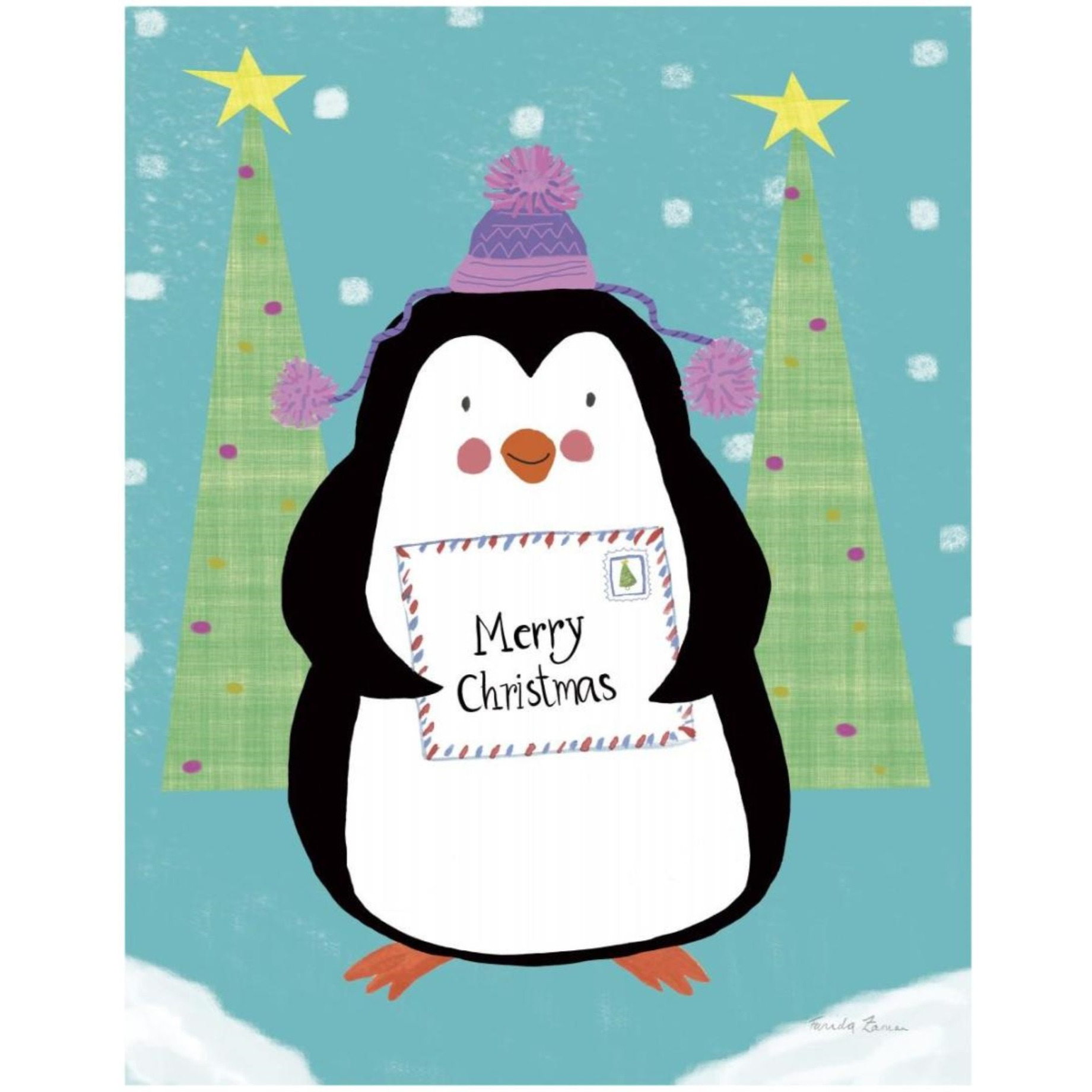 Snowman and Penguin Friends I -Paper Art-18&quotx22"