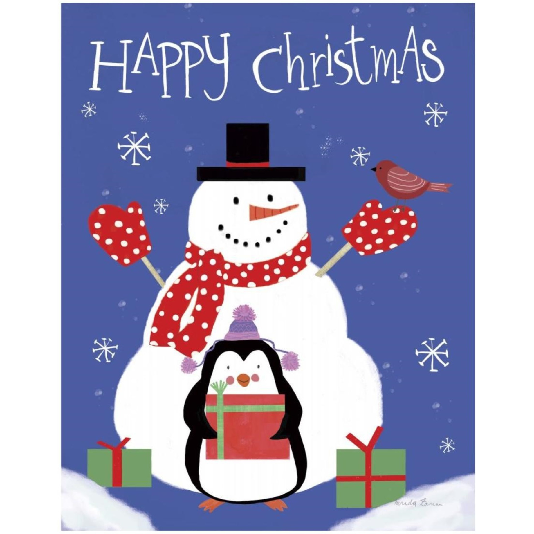 Snowman and Penguin Friends II -Paper Art-18&quotx22"