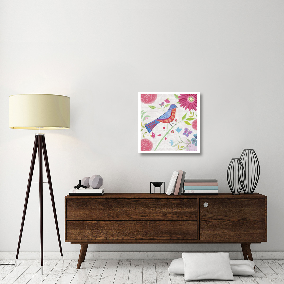 Damask Floral and Bird II -Paper Art-26&quotx26"