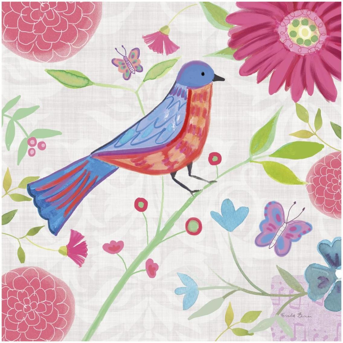 Damask Floral and Bird II -Paper Art-32&quotx32"
