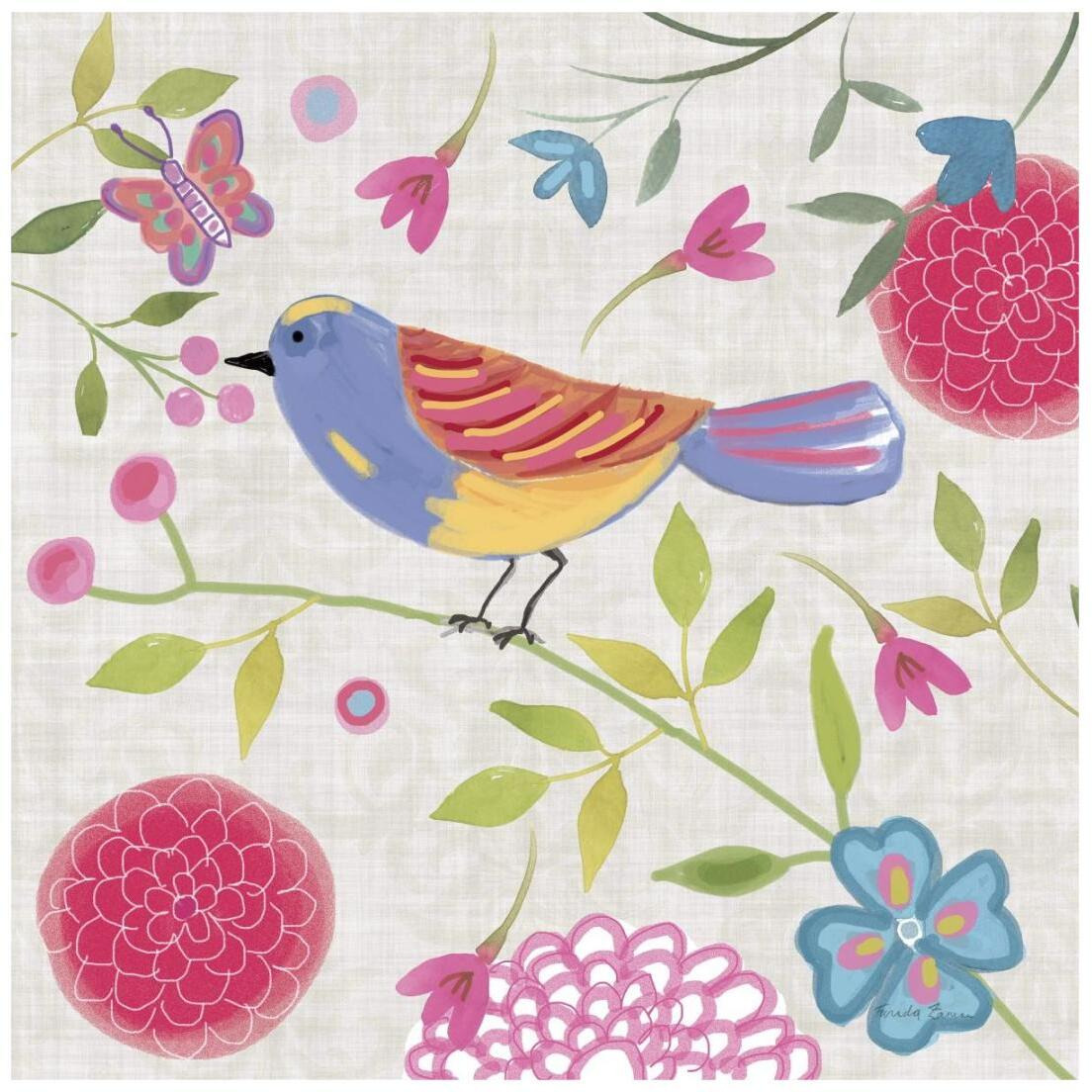 Damask Floral and Bird III -Paper Art-20&quotx20"