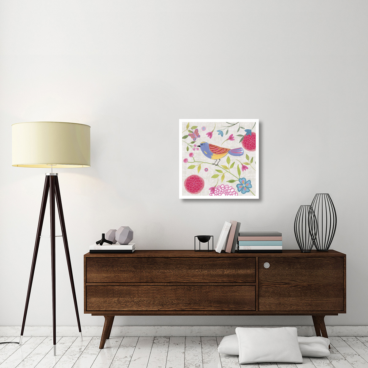 Damask Floral and Bird III -Paper Art-26&quotx26"