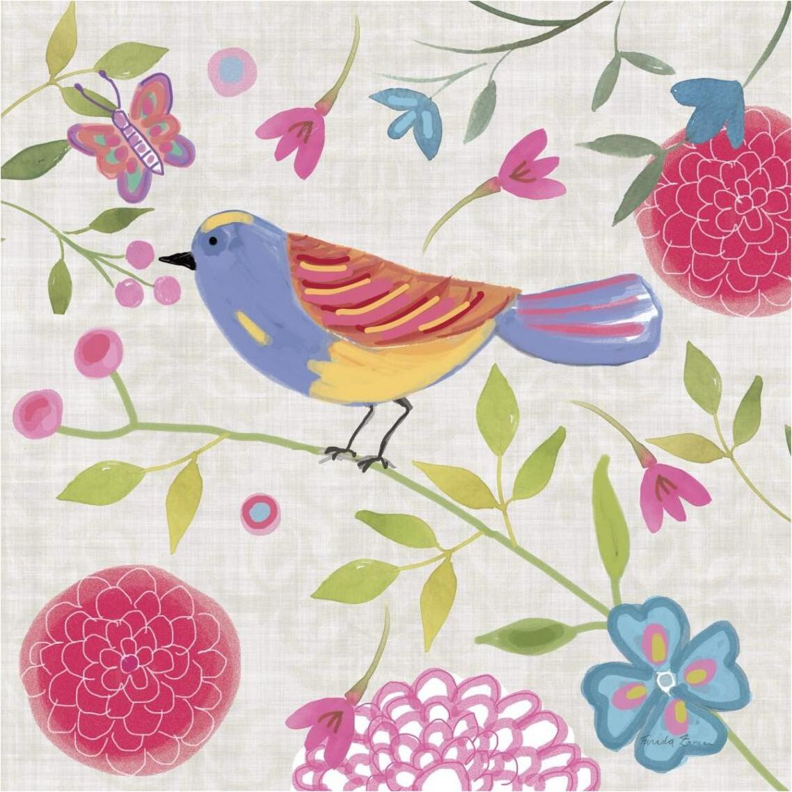Damask Floral and Bird III -Paper Art-38&quotx38"