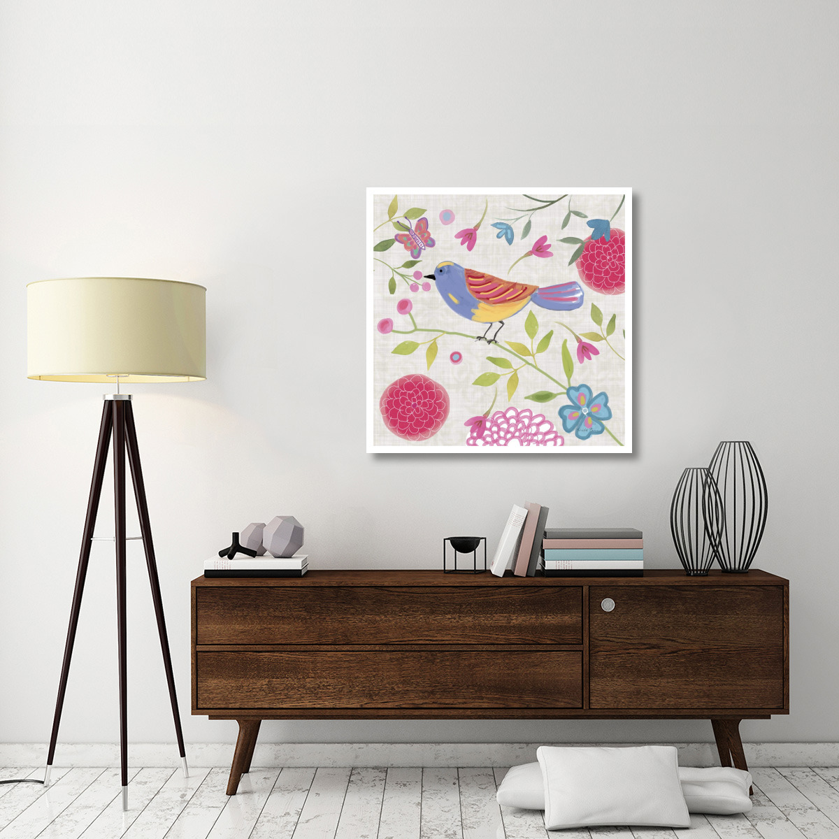 Damask Floral and Bird III -Paper Art-38&quotx38"